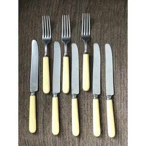 Vintage Universal Resistain Bakelite Stainless Flatware 3 Forks 5 Knives